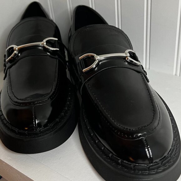 ZARA  FLAT LUG SOLE LOAFERS  in Black Size 10 - Picture 2 of 8
